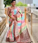 Multicolor soft art silk woven jacquard saree