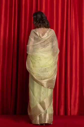 Lime green colorwomen embroidered woven design sarees