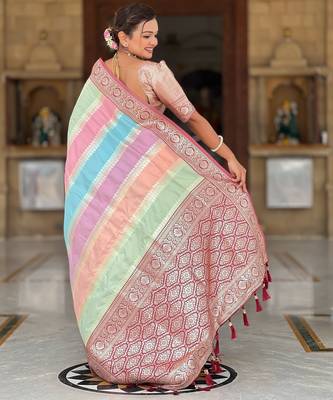Multi soft art silk blend woven jacquard saree 2