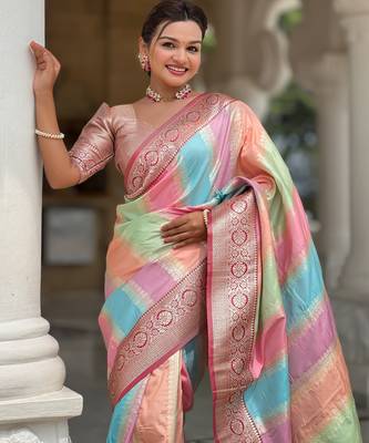 Multi soft art silk blend woven jacquard saree 3