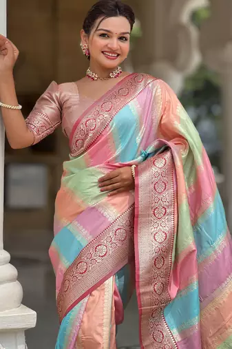 Multi soft art silk blend woven jacquard saree
