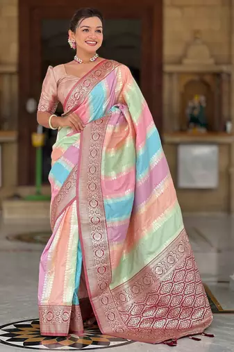 Multi soft art silk blend woven jacquard saree