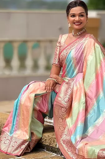Multi soft art silk blend woven jacquard saree