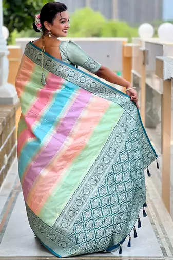 multi soft art silk blend woven jacquard saree