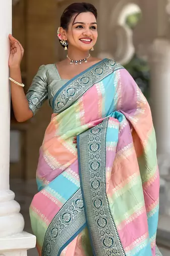 multi soft art silk blend woven jacquard saree