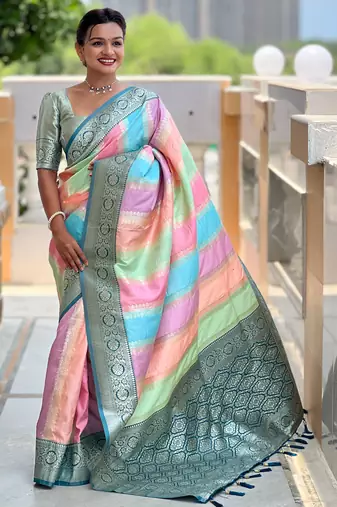 multi soft art silk blend woven jacquard saree