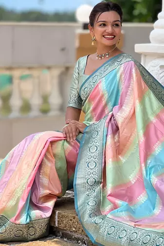 multi soft art silk blend woven jacquard saree