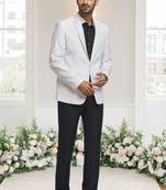 White jacquard plain solid full sleeve blazer for men