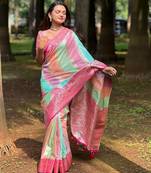 Pink soft art silk woven jacquard saree