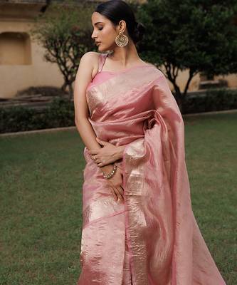 Embellished zari banarasi tissue saree 4