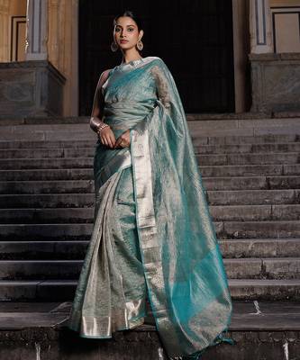 Embellished zari banarasi tissue saree 1