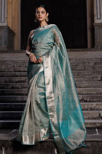 Embellished zari banarasi tissue saree