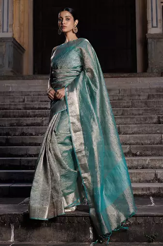 Embellished zari banarasi tissue saree
