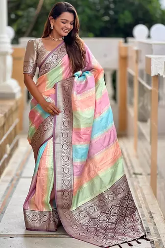 Wine multi soft art silk blend woven jacquard saree