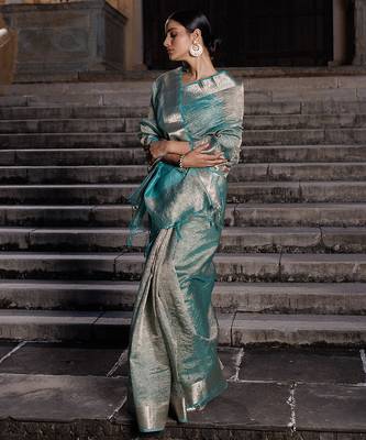 Embellished zari banarasi tissue saree 3