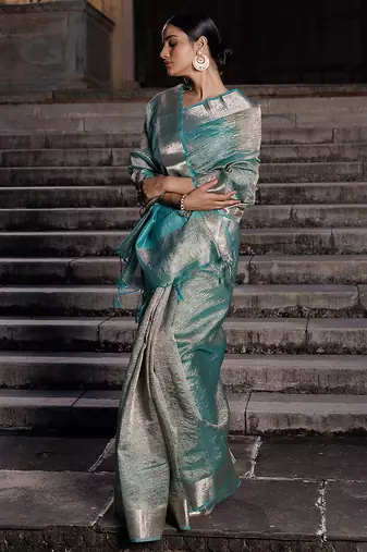 Embellished zari banarasi tissue saree