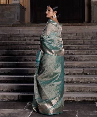 Embellished zari banarasi tissue saree 4