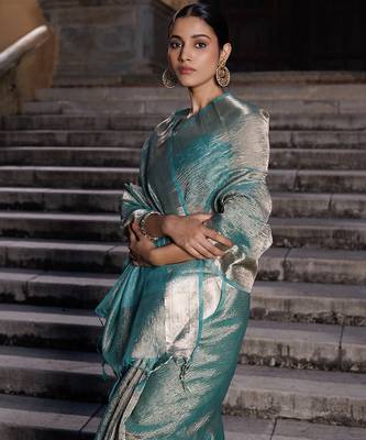 Embellished zari banarasi tissue saree 5