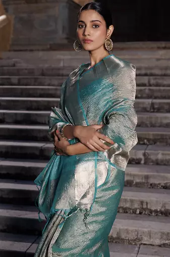 Embellished zari banarasi tissue saree