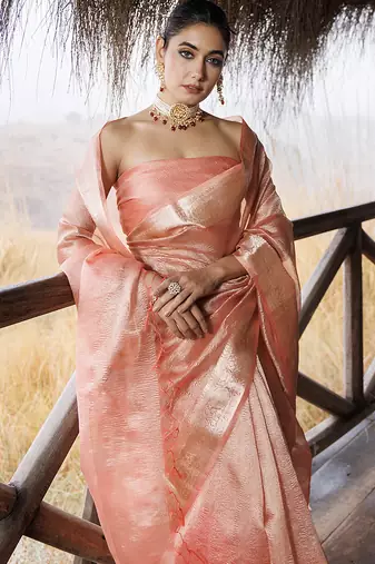 Women zari crinkle tissue saree