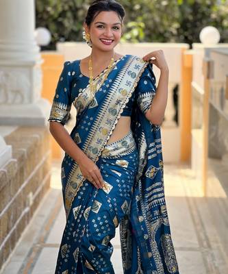 Woven meenakari teal blue dola art silk blend saree 3