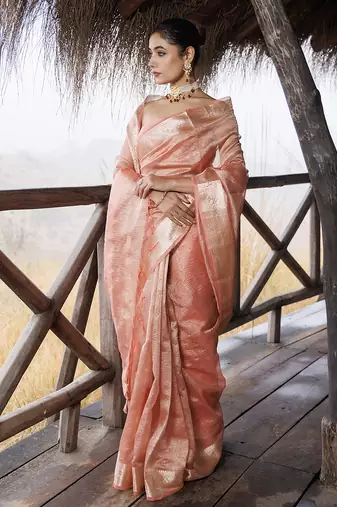 Women zari crinkle tissue saree