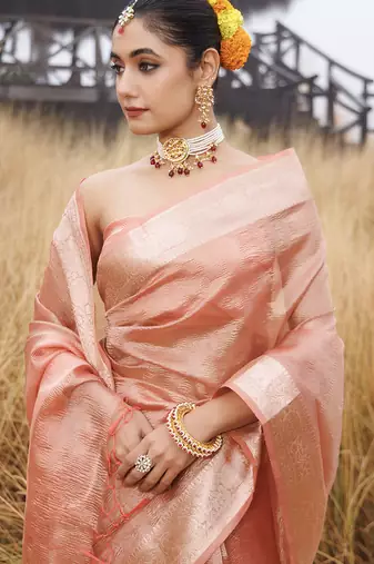 Women zari crinkle tissue saree