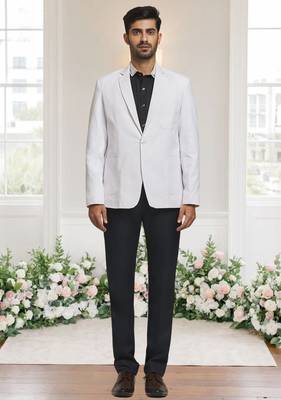 White jacquard plain solid full sleeve blazer for men 2