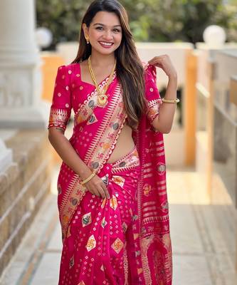 Woven meenakari pink dola art silk blend saree 3