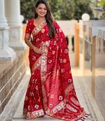 Woven meenakari red dola art silk saree