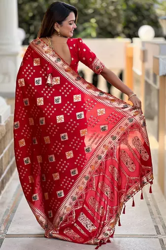 Woven meenakari red dola art silk blend saree