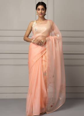 Peach embellished organza saree 1