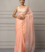 Peach-coloured embellished organza saree