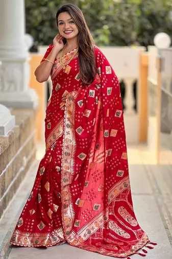 Woven meenakari red dola art silk blend saree