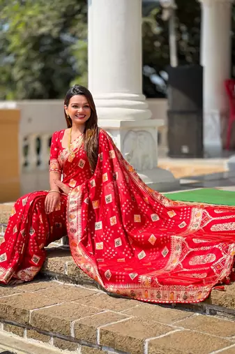 Woven meenakari red dola art silk blend saree