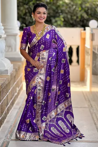 Woven meenakari violet dola art silk saree