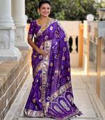 Woven meenakari violet dola art silk saree