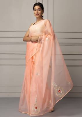 Peach embellished organza saree 3