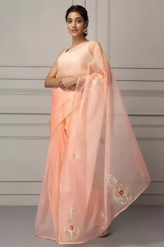 Peach embellished organza saree