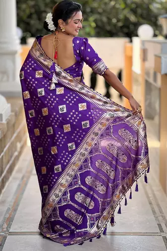 Woven meenakari violet dola art silk blend saree