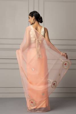 Peach embellished organza saree 4