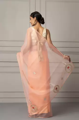 Peach embellished organza saree