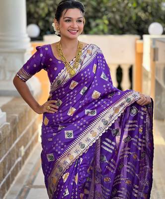 Woven meenakari violet dola art silk blend saree 3
