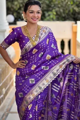 Woven meenakari violet dola art silk blend saree