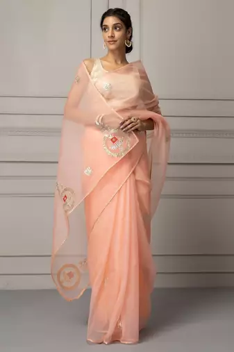 Peach embellished organza saree
