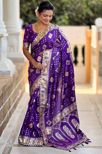 Woven meenakari violet dola art silk blend saree