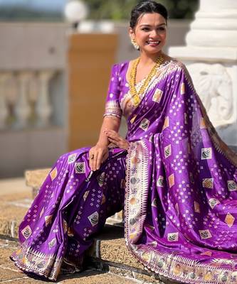 Woven meenakari violet dola art silk blend saree 5