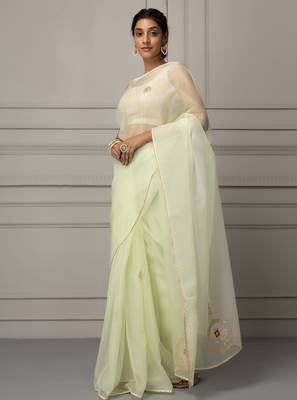 Sea green & silver toned embellished gotta patti organza saree 2