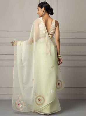 Sea green & silver toned embellished gotta patti organza saree 5