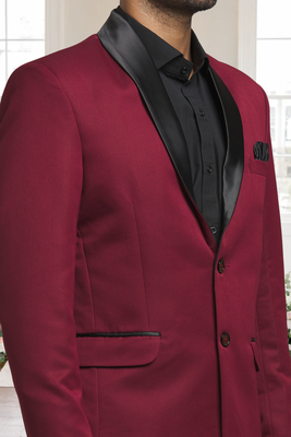 Maroon jacquard plain solid full sleeve blazer for men 2